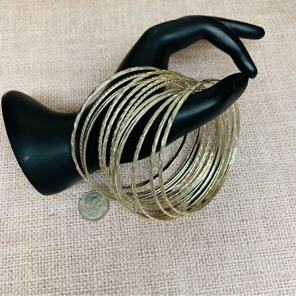 Silver Thin Bangle Bracelets Set of 12‎